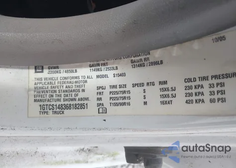 2006 GMC Canyon Sl z USA, uszkodzony, nr VIN 1GTCS148368182851